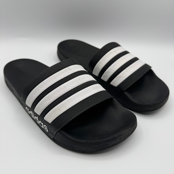Adidas Adilette Men's 9 Black White 3-Stripe Slides Sandals Comfort Slip On - Picture 1 of 10